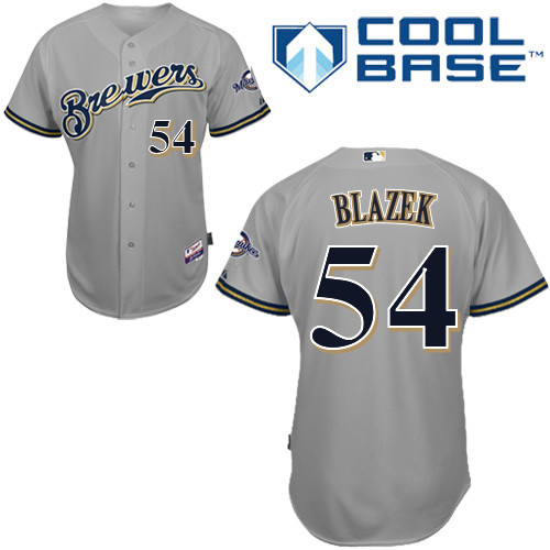 Michael Blazek #54 mlb Jersey-Milwaukee Brewers Women's Authentic Road Gray Cool Base Baseball Jersey